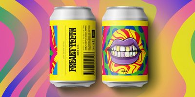 Front and back of beer can "Freaky Teeth" from Good Guys Brew